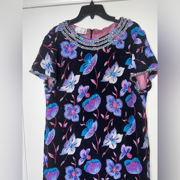 Vintage MUNA COUTURE Custom Made Beaded Lined Fully Silk Dress Sz 16-18 - Picture 5 of 10